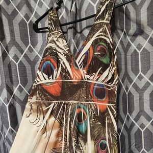 Cream Maxi Dress with Peacock Design